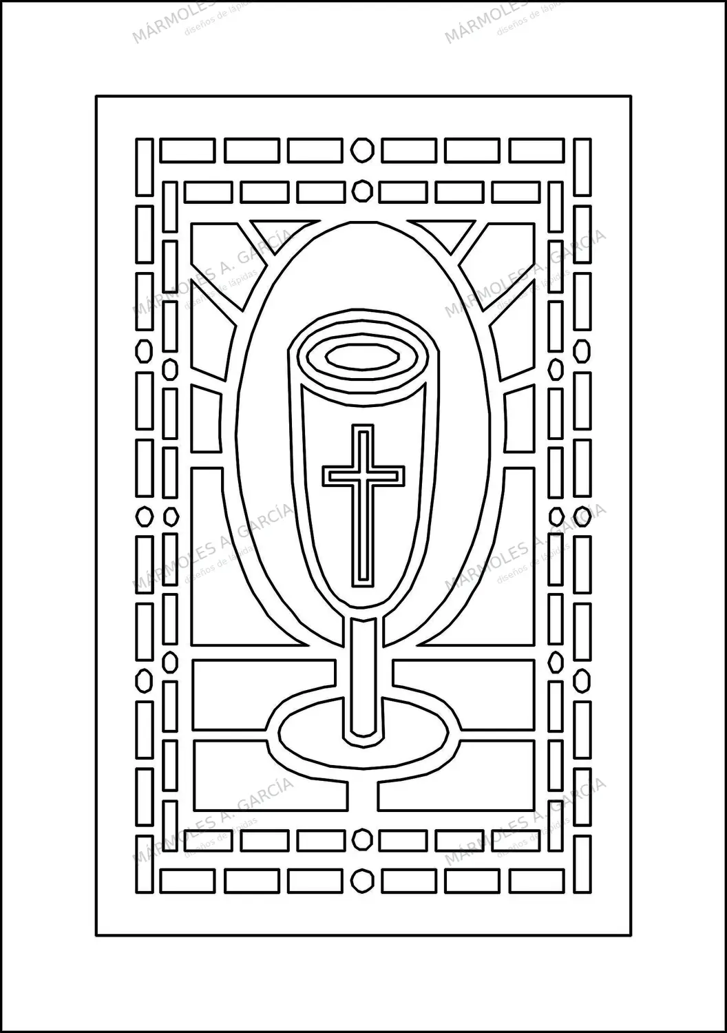 Diseño de lápida: Vidriera con Cáliz — Motivos religiosos en CorelDraw para grabar