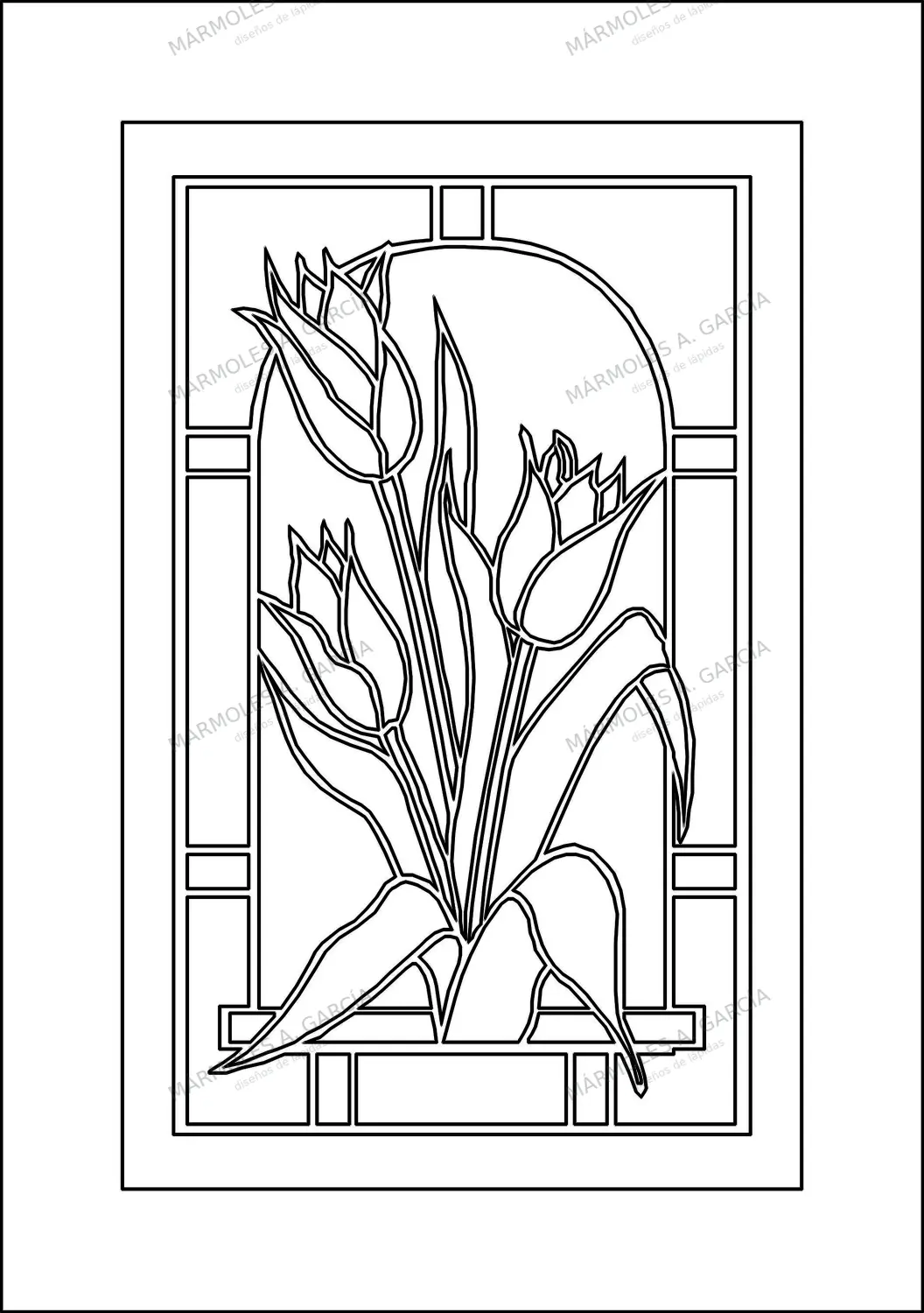 Diseño de lápida: Vidriera con Rosa — Motivos religiosos en CorelDraw para grabar
