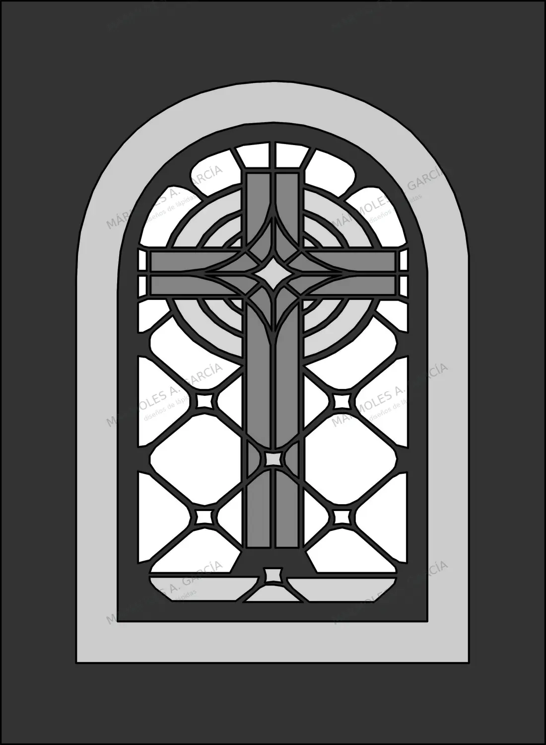 Diseño de lápida: Vidriera con Cruz Pata Cabra — Motivos religiosos en CorelDraw para grabar