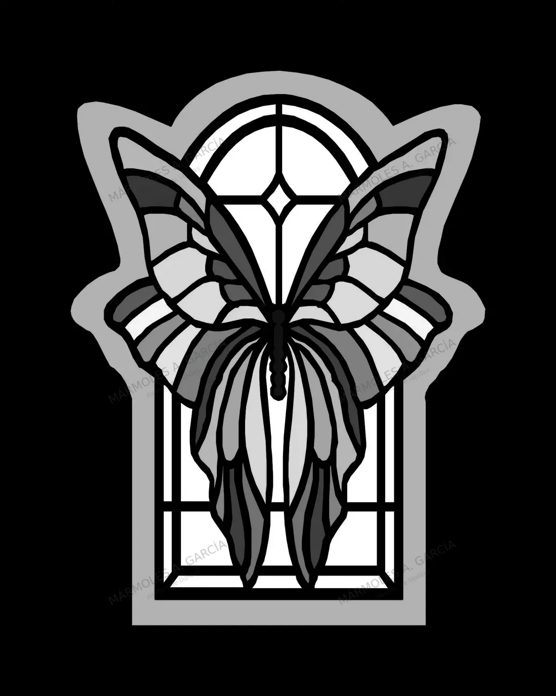Diseño de lápida: Vidriera con Mariposa 30x40 — Motivos religiosos en CorelDraw para grabar