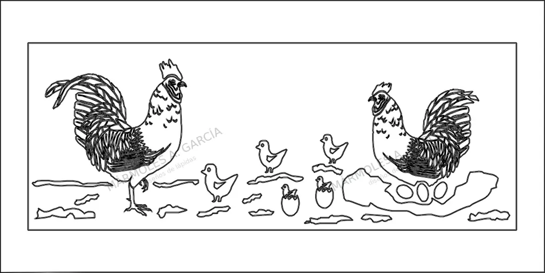 Diseño de lápida: Gallinas con Polluelos — Animales en CorelDraw para grabar