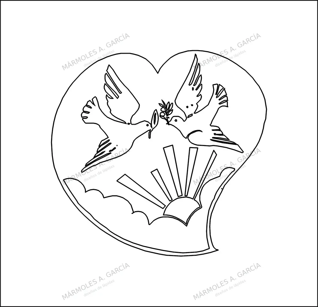 Diseño de lápida: Corazón con Palomas — Animales en CorelDraw para grabar