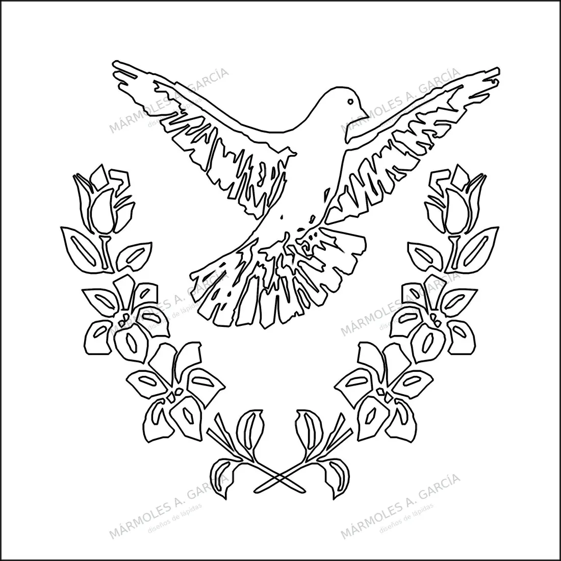 Diseño de lápida: Paloma con Flores — Animales en CorelDraw para grabar