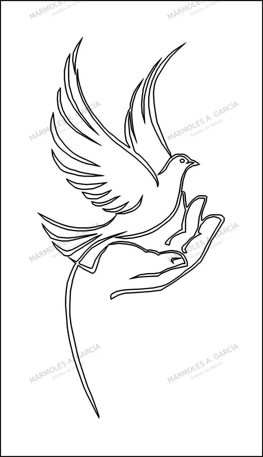 Diseño de lápida: Paloma sobre Mano — Animales en CorelDraw para grabar