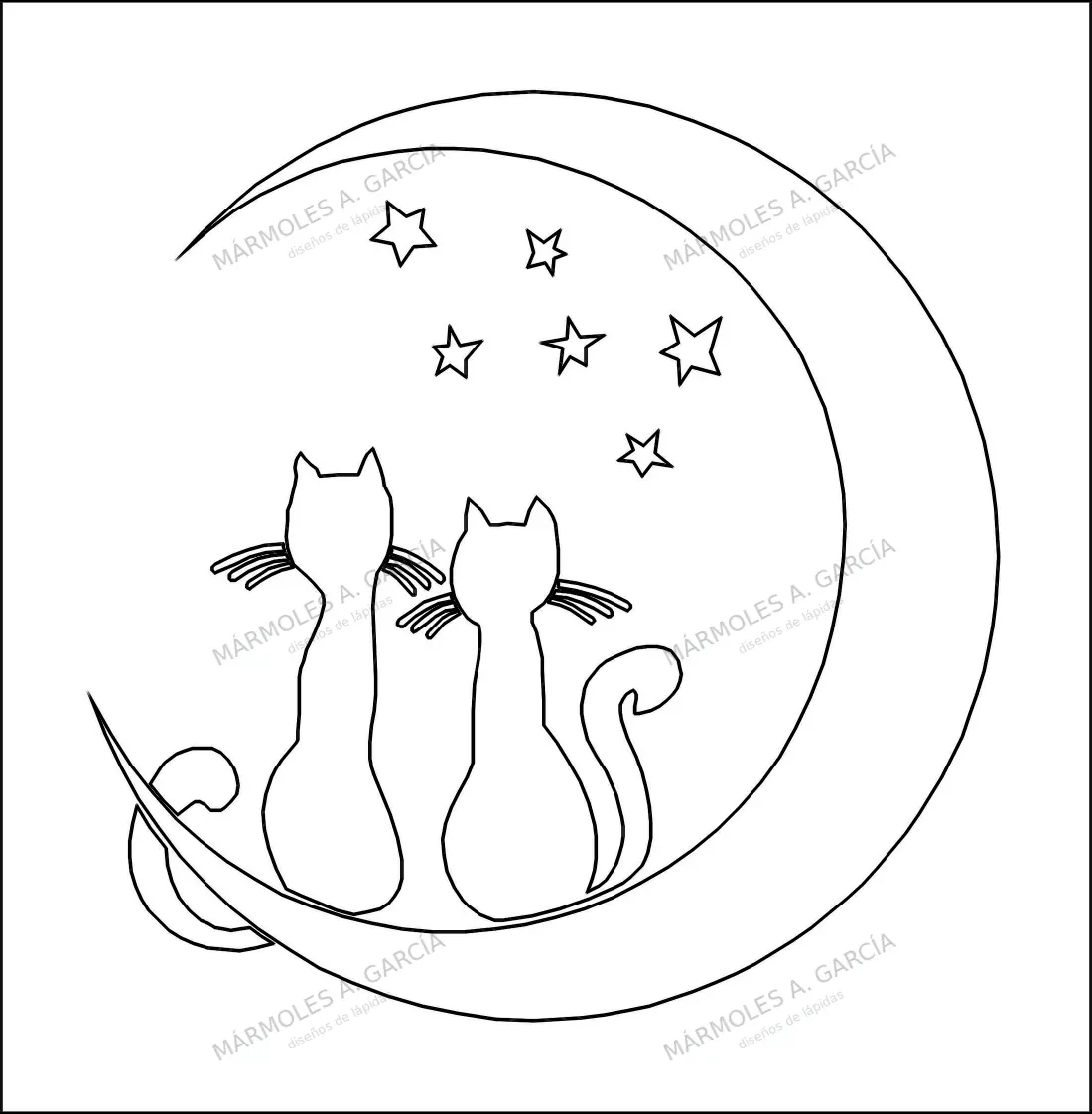 Diseño de lápida: Gatitos en Luna — Animales en CorelDraw para grabar