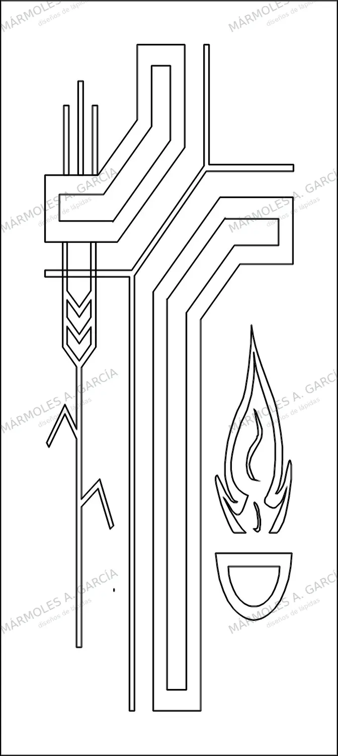 Diseño de lápida: Cruz doble espiga y pebetero 75x28 — Cruces para lápidas en CorelDraw para grabar