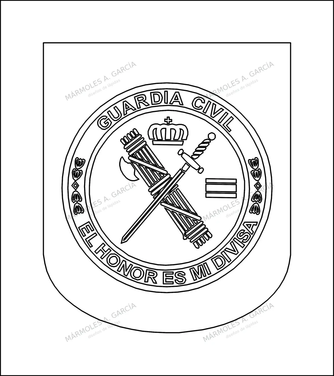 Diseño de lápida: Escudo guardia civil — Escudos en CorelDraw para grabar