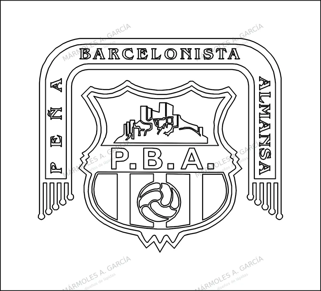 Diseño de lápida: Escudo peña barcelonista almansa — Escudos en CorelDraw para grabar