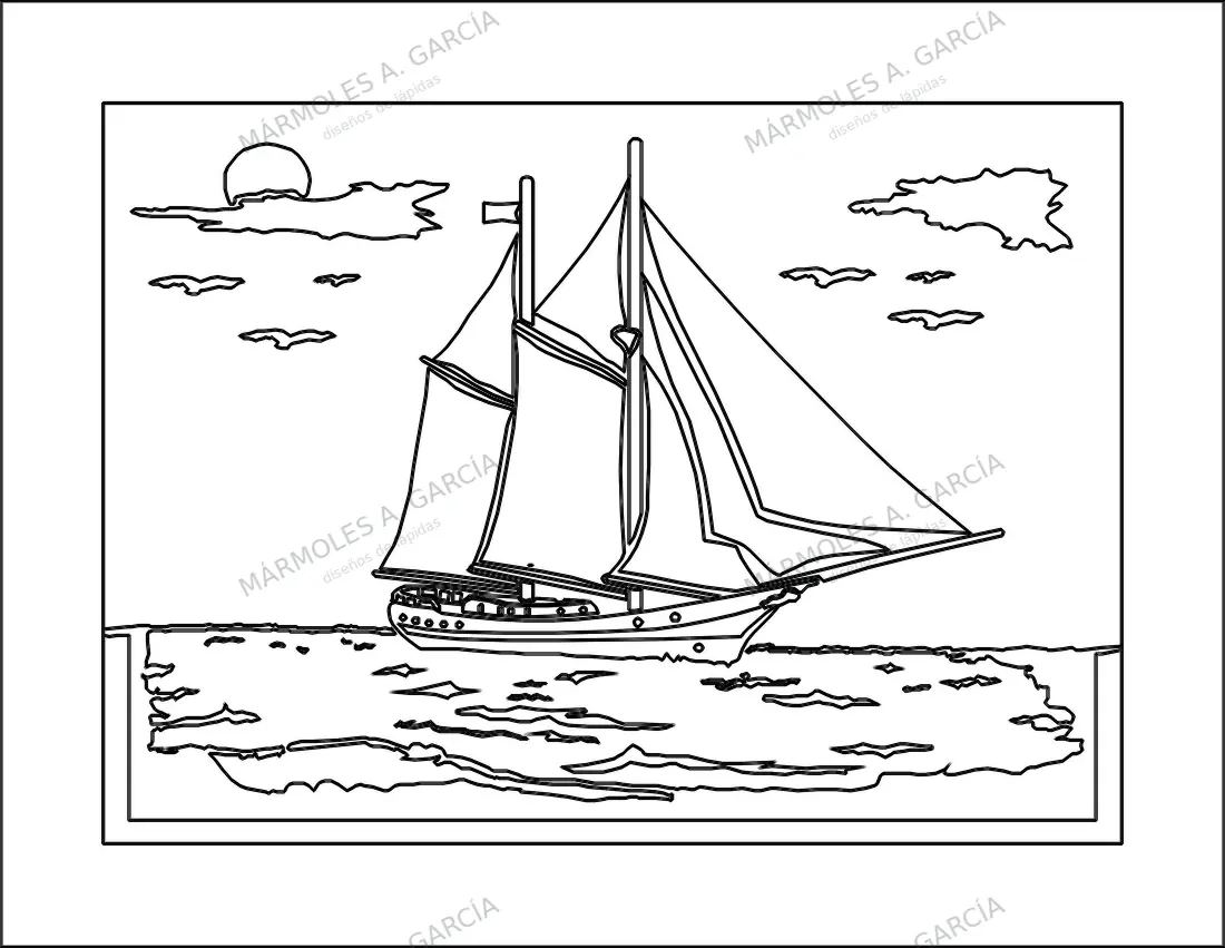 Diseño de lápida: Barco Velero — Vehículos en CorelDraw para grabar