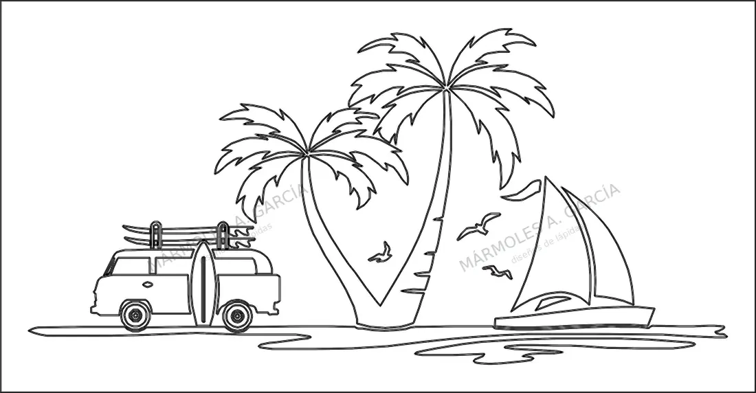 Diseño de lápida: Wagen Playa — Vehículos en CorelDraw para grabar