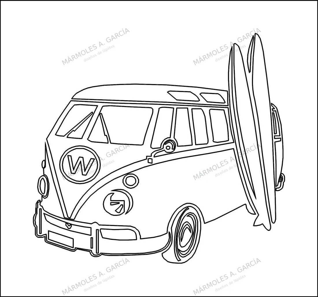 Diseño de lápida: Wagen Sufer — Vehículos en CorelDraw para grabar