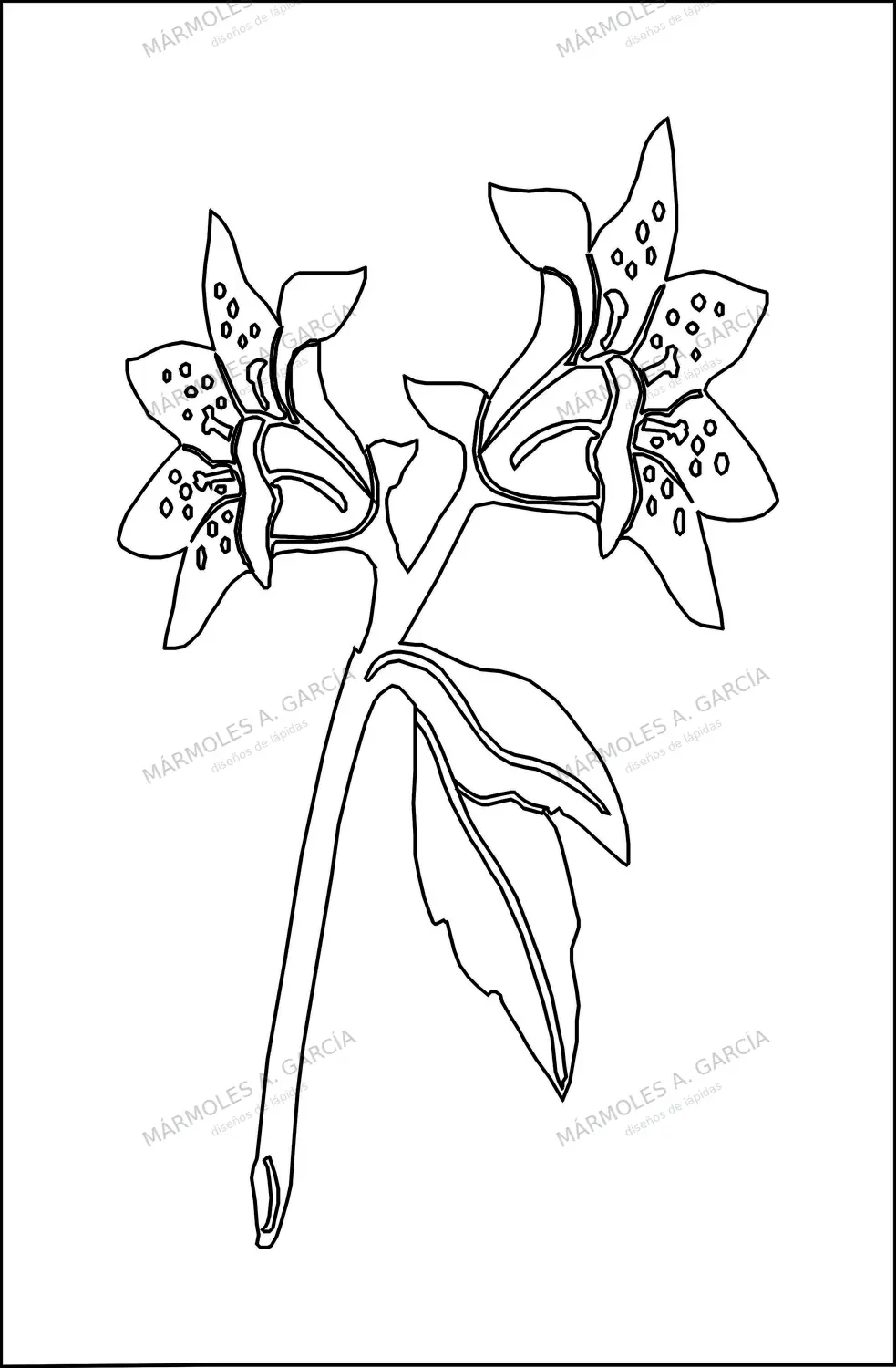 Diseño de lápida: Rama de Lirio — Flores para lápidas en CorelDraw para grabar