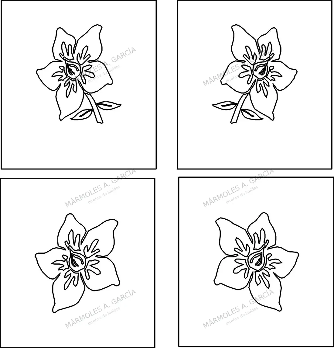 Diseño de lápida: Cuatro Flores — Flores para lápidas en CorelDraw para grabar