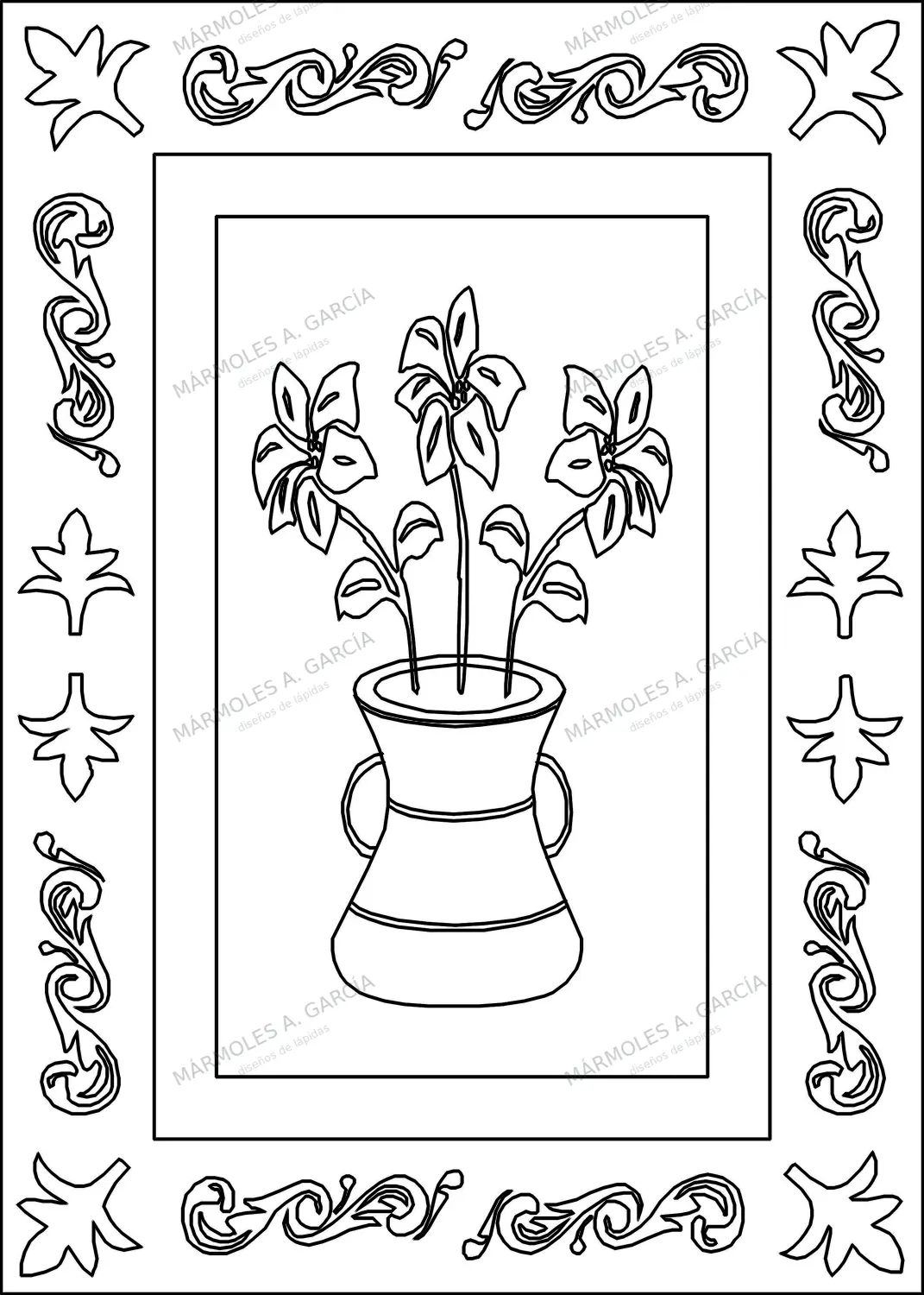 Diseño de lápida: Cuadro Jarron con Asas — Adornos y símbolos en CorelDraw para grabar